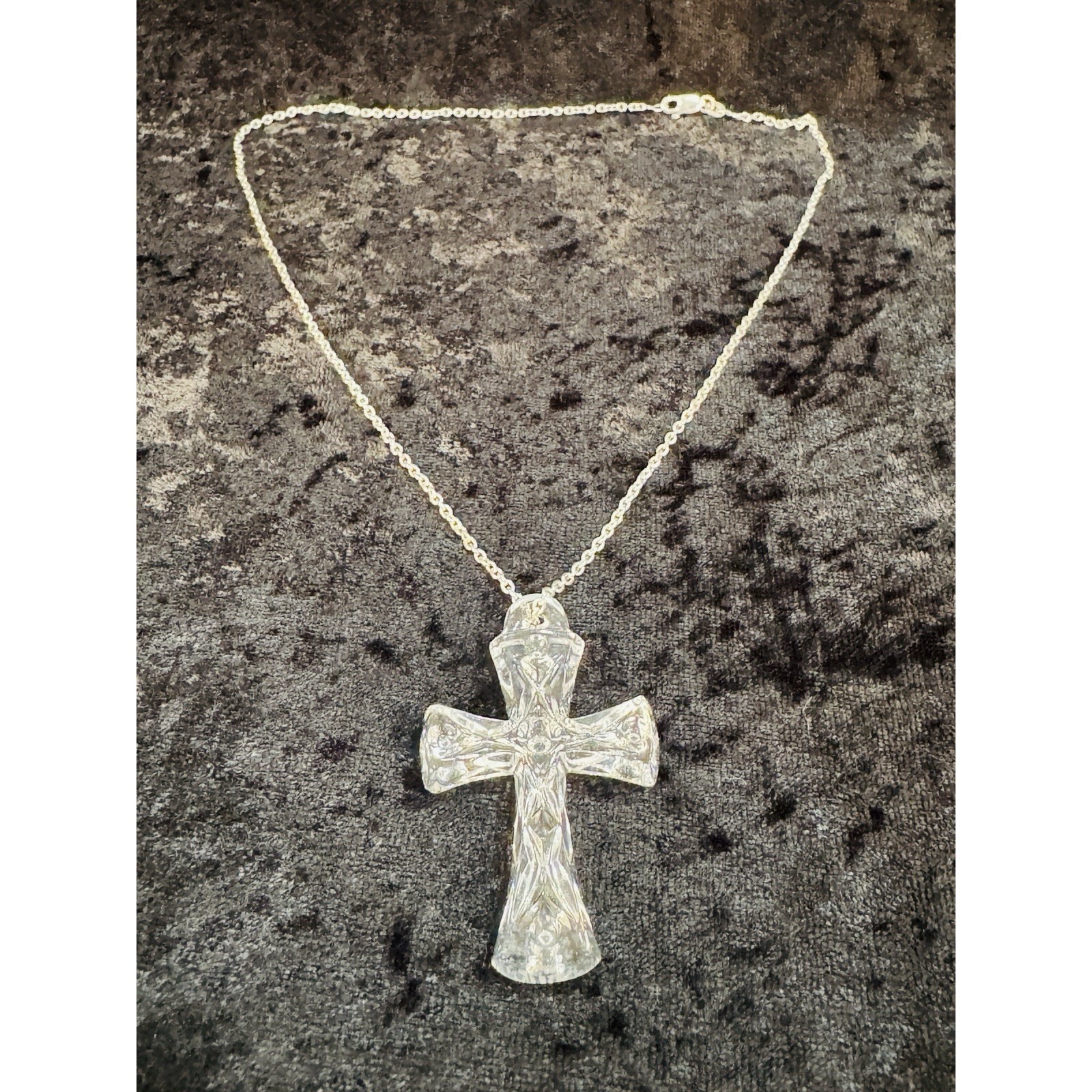 925 Sterling Silver Glass Cross Pendant Necklace 18" Clear Cross